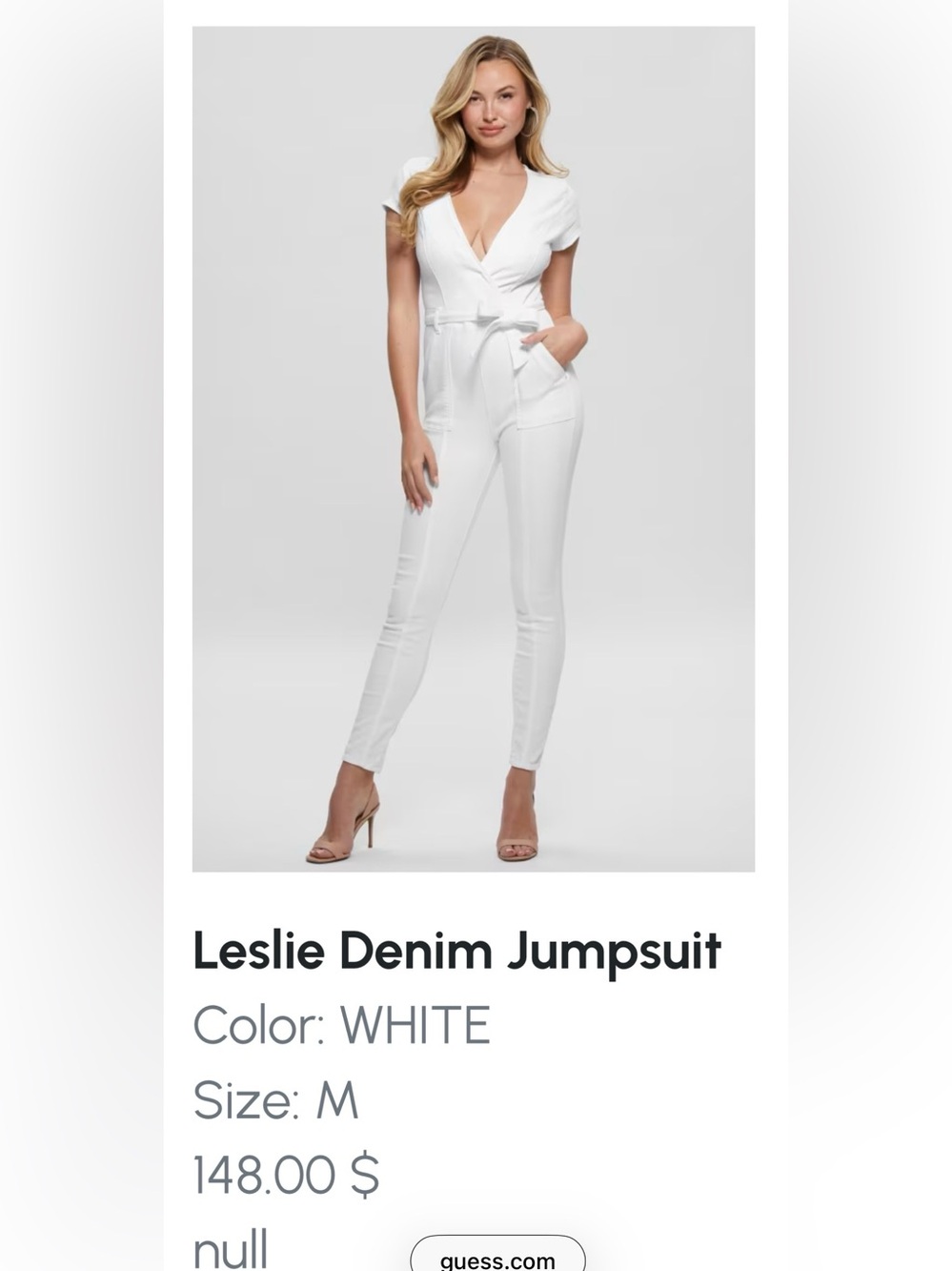 Guess White Leslie Denim Jumpsuit
